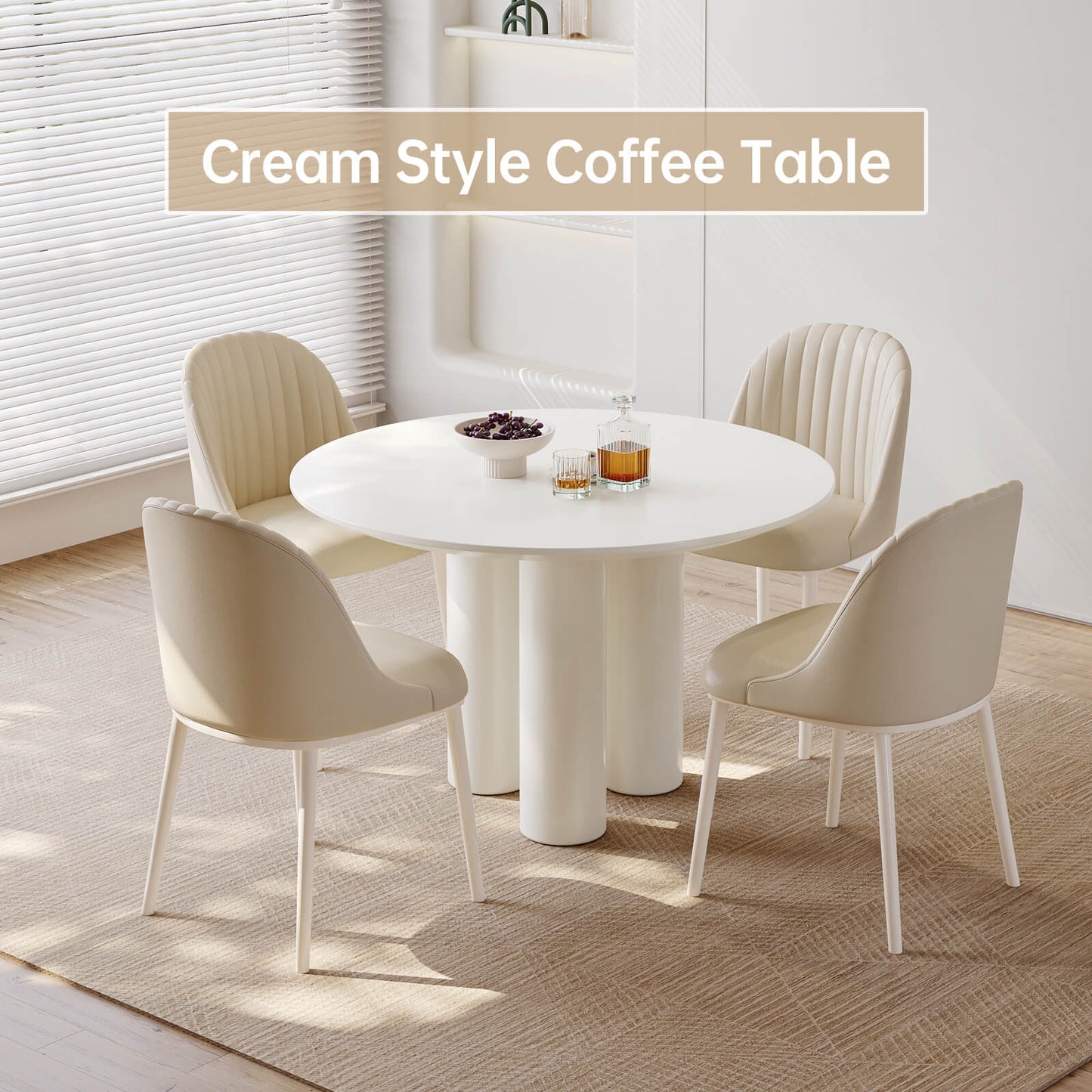 Guyii 46.06" Cream White Dining Table Set with 2 Chairs, Modern Kitchen Dining Set