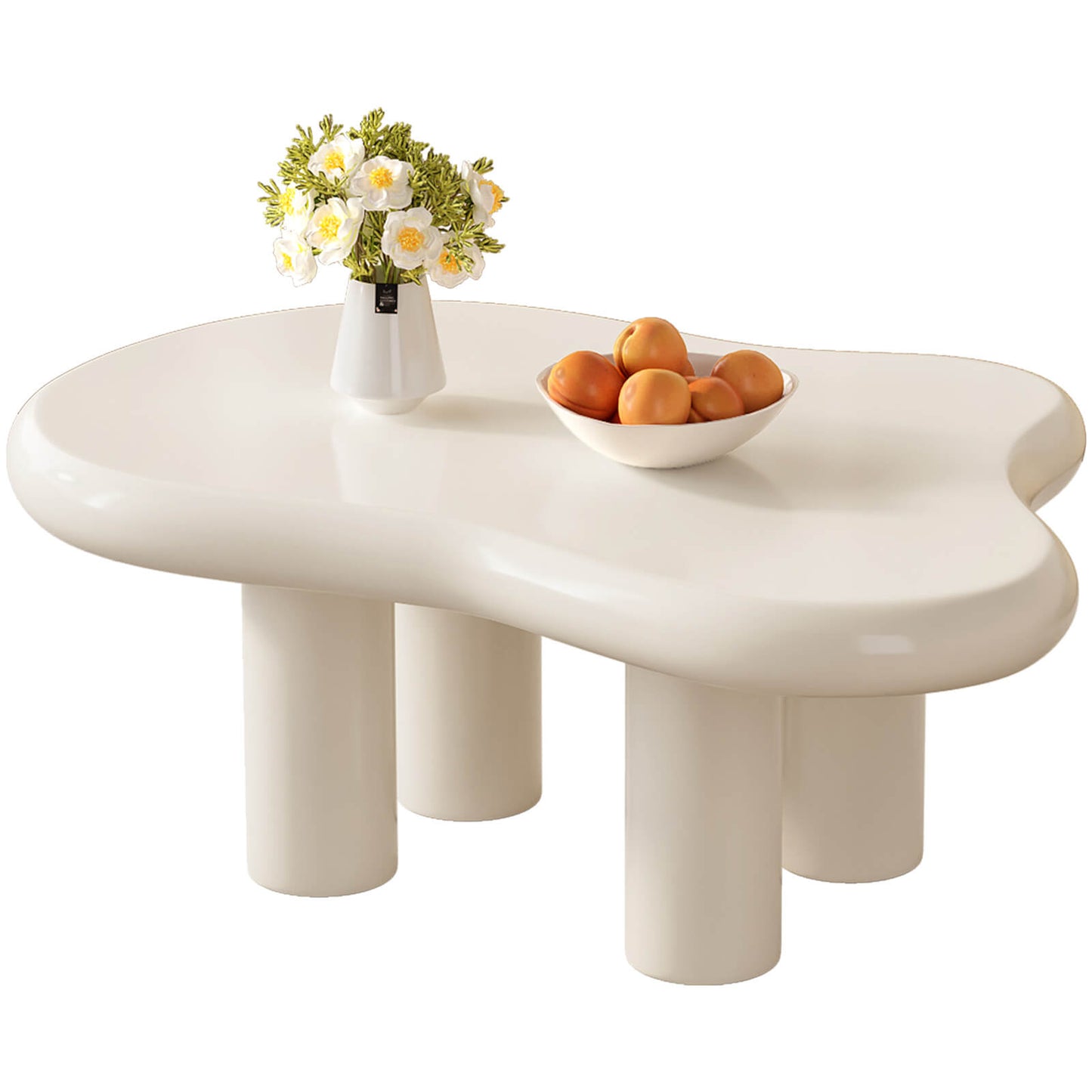 Guyii 35.82" Cream White Cloud Coffee Table, Cute Modern Coffee Table with 4-Leg Design