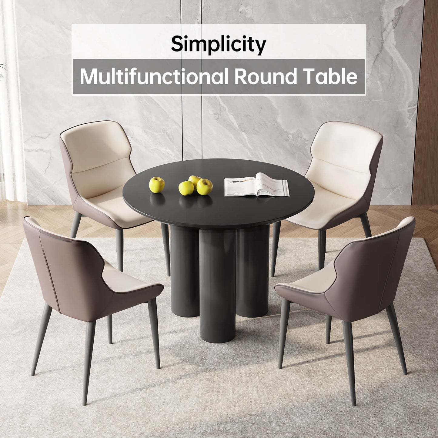 Guyii Modern Black Dining Table Set 39.37" with 2 Chairs for Kitchen