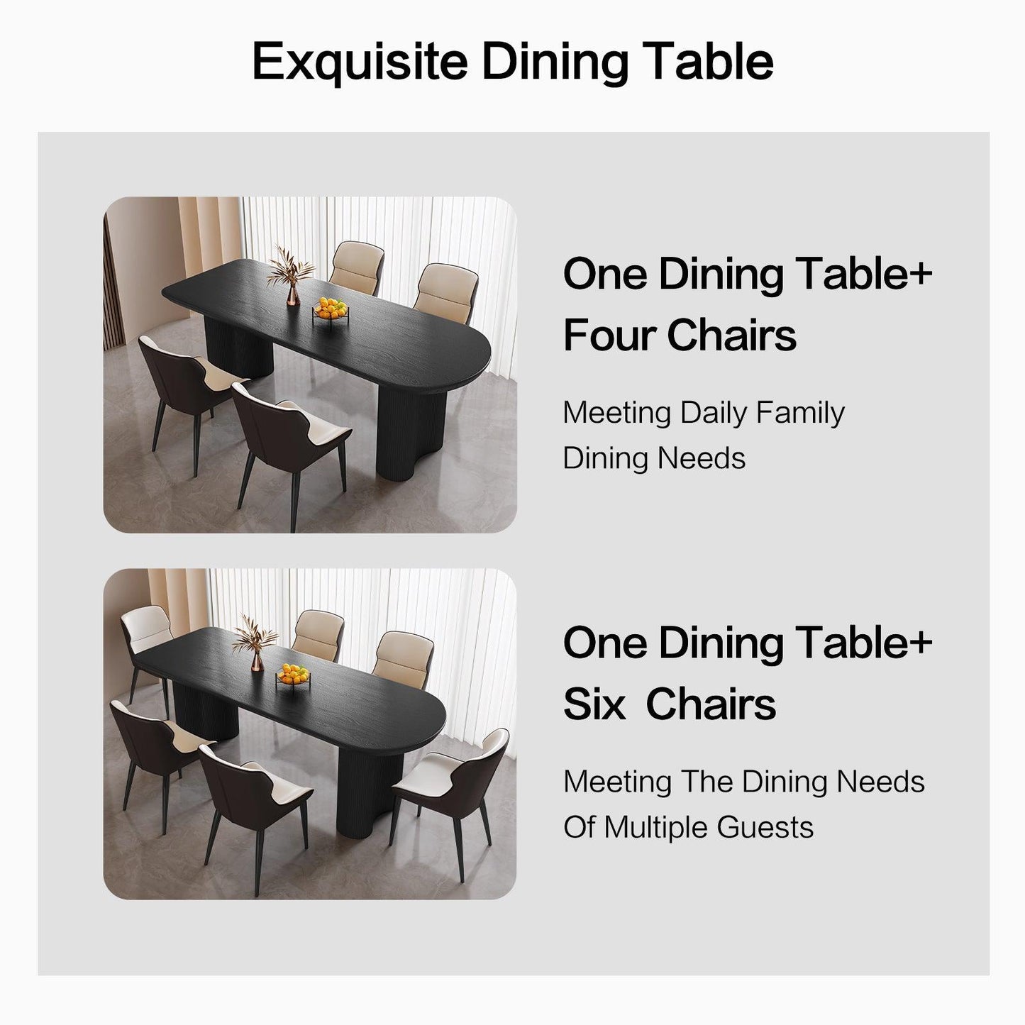 Guyii 55"-71" Black Dining Table, Modern Kitchen Table for Dining Room