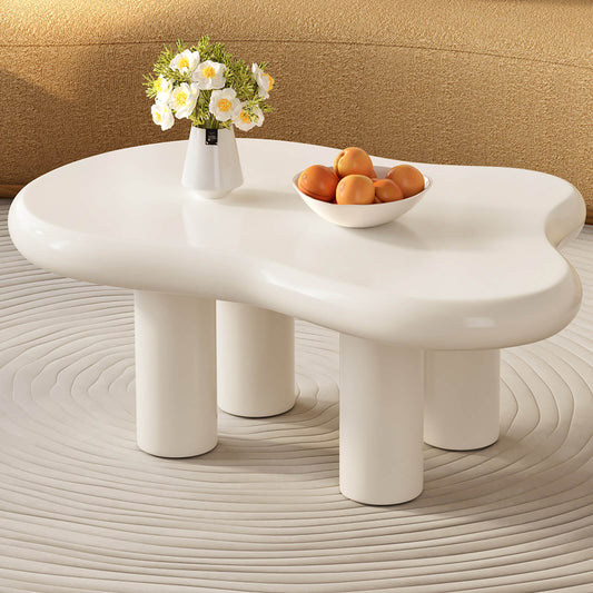 Guyii 35.82" Cream White Cloud Coffee Table, Cute Modern Coffee Table with 4-Leg Design