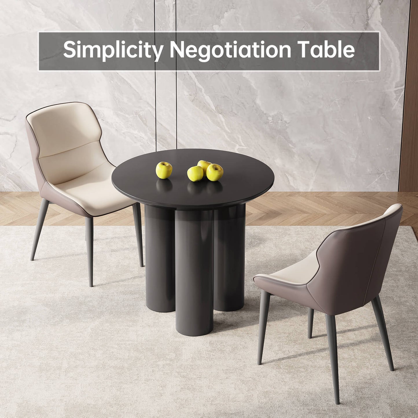 Guyii 30" Black Dining Table Set with 2 Chairs, Modern Round Kitchen Table | L5294-DE