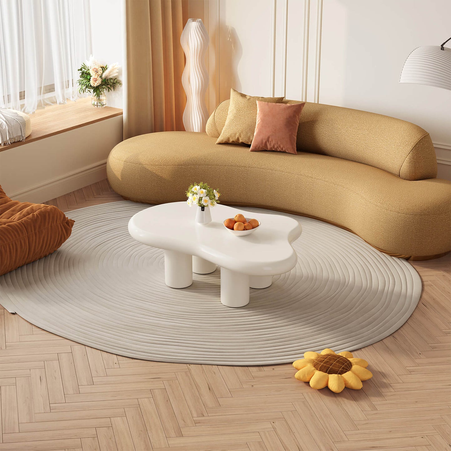 Guyii 46.06" Cream White Cloud Coffee Table, Cute Modern Coffee Table with 4-Leg Design