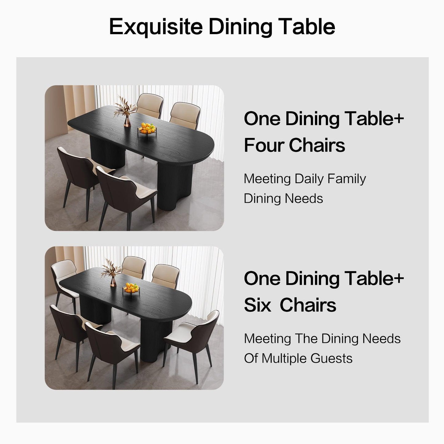 Guyii 55"-71" Black Dining Table, Modern Kitchen Table for Dining Room