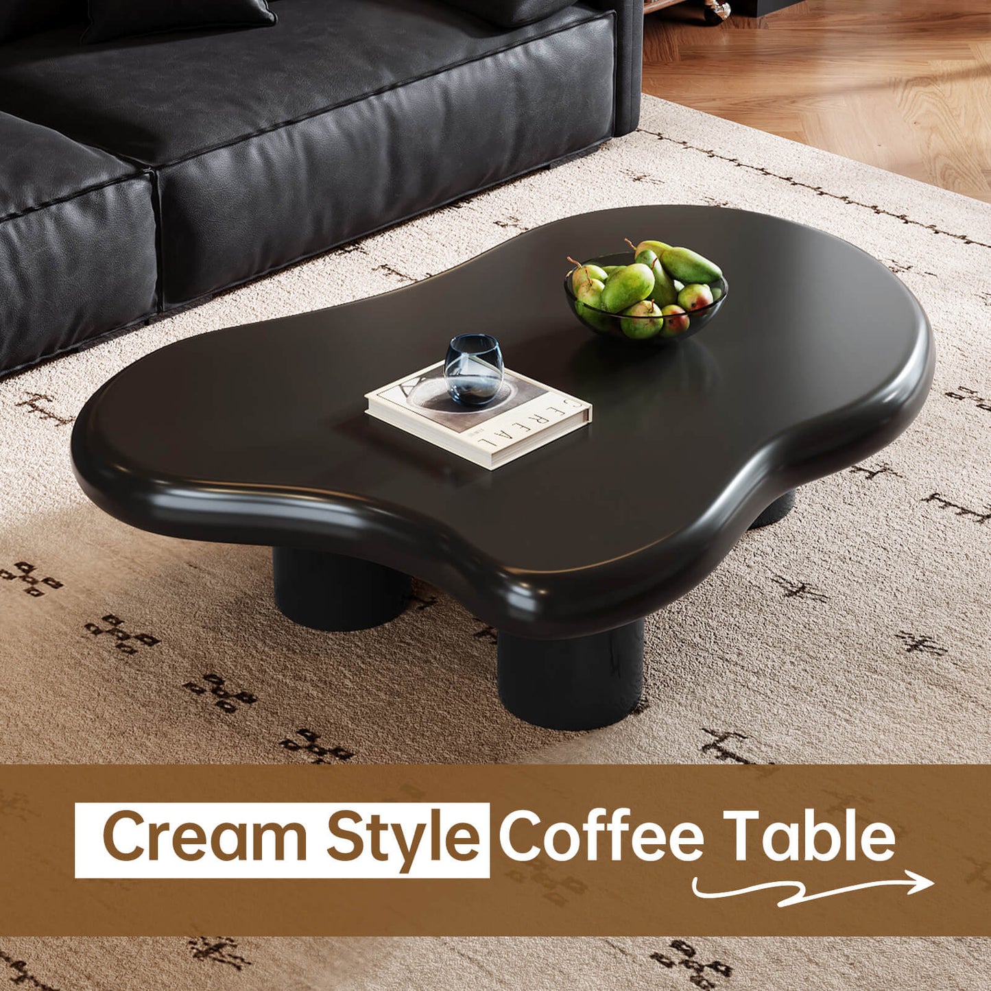 Guyii 46.06" Black Cloud Coffee Table, Cute Modern Coffee Table with 3-Leg Design
