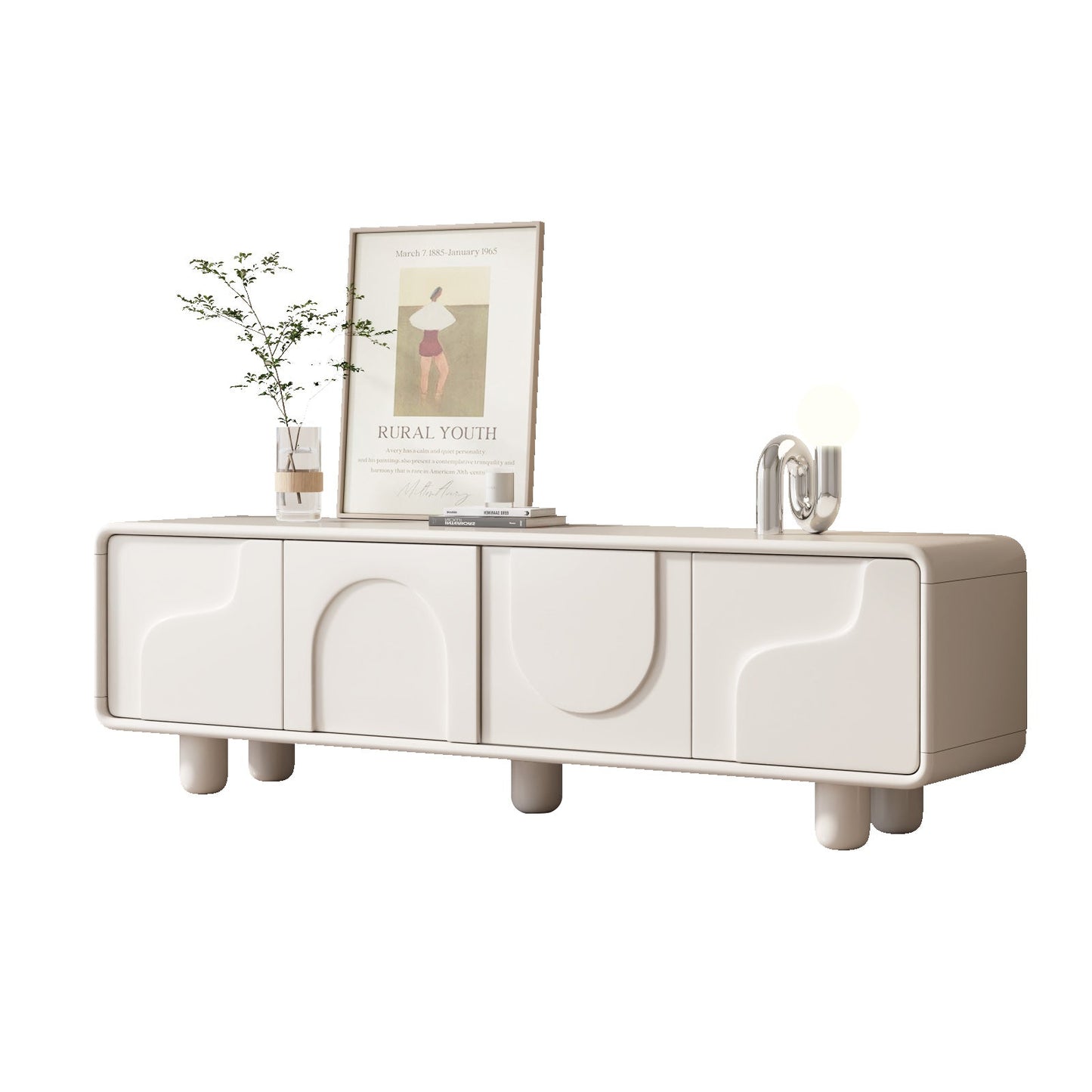 Guyii 68.89" Modern TV Cabinet, Creamy White TV Stand with 4 Storage Cabinets