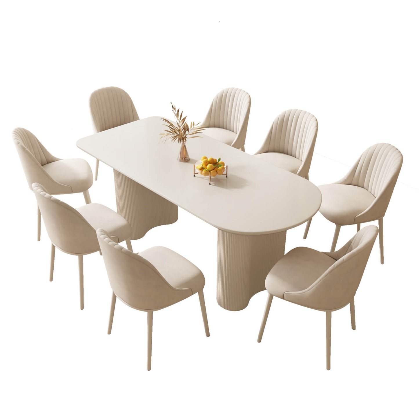 Guyii 70.87" White Dining Table Set with 8 Chairs, Modern Kitchen Table Set