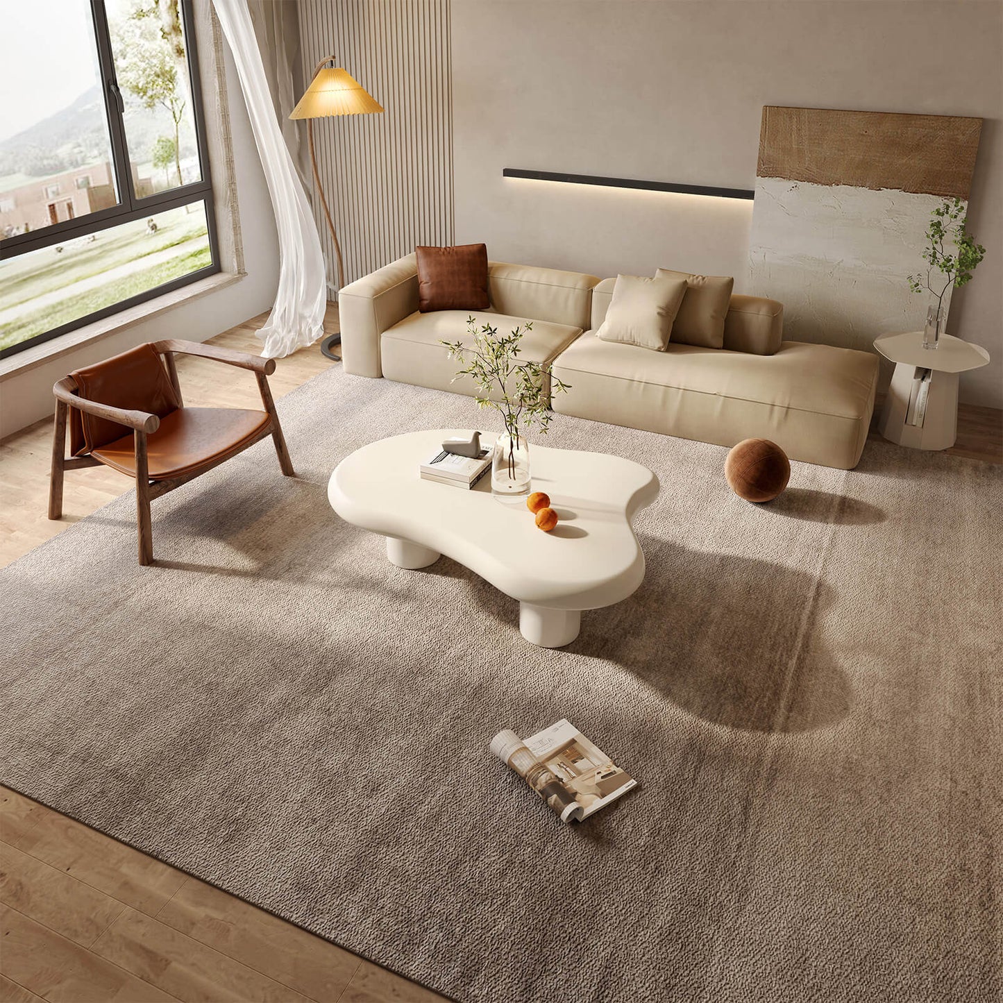 Guyii 41.02" White Cloud Coffee Table, Cute Modern Coffee Table with 3-Leg Design