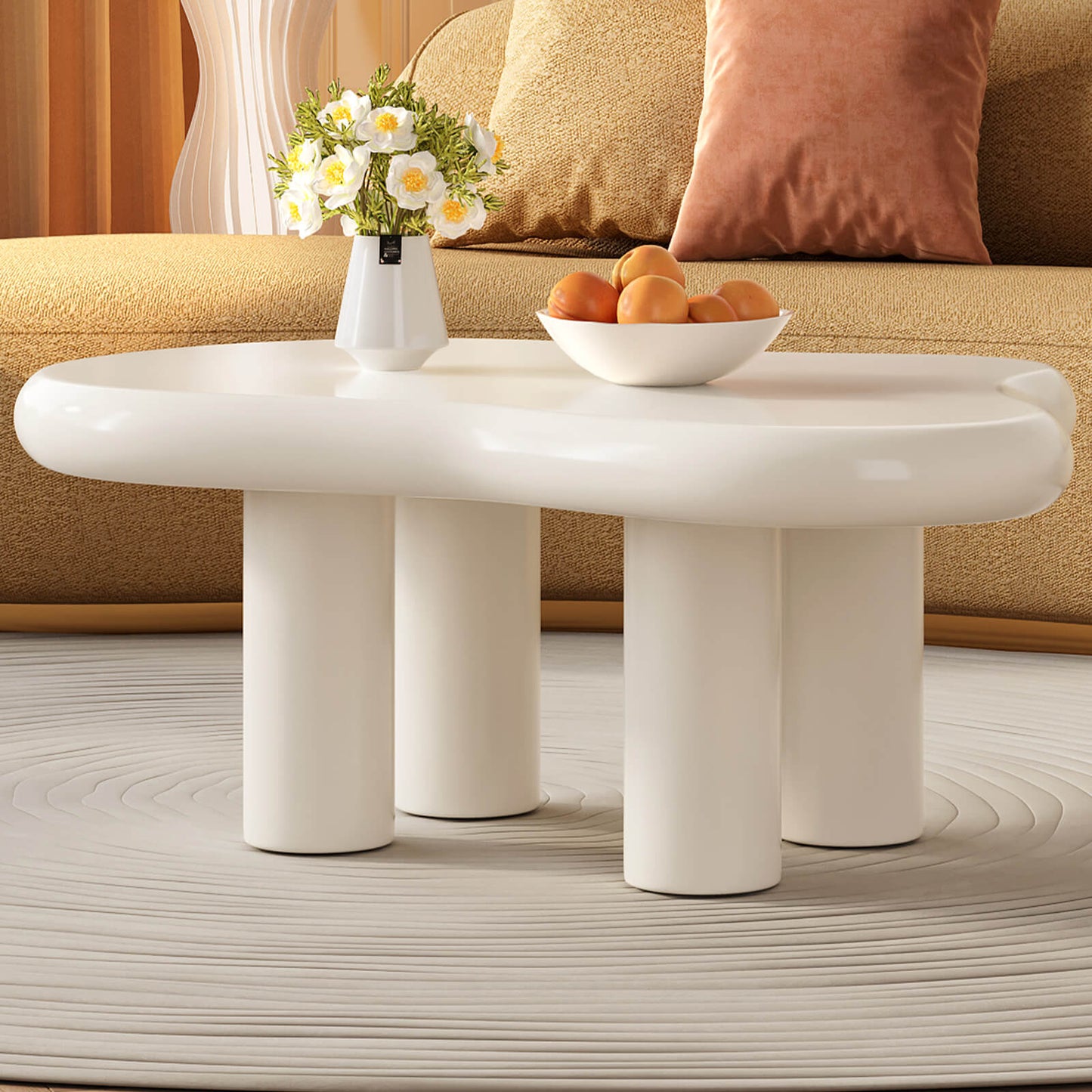 Guyii 35.82" Cream White Cloud Coffee Table, Cute Modern Coffee Table with 4-Leg Design