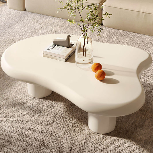 Guyii 41.02" White Cloud Coffee Table, Cute Modern Coffee Table with 3-Leg Design-Q1522DE
