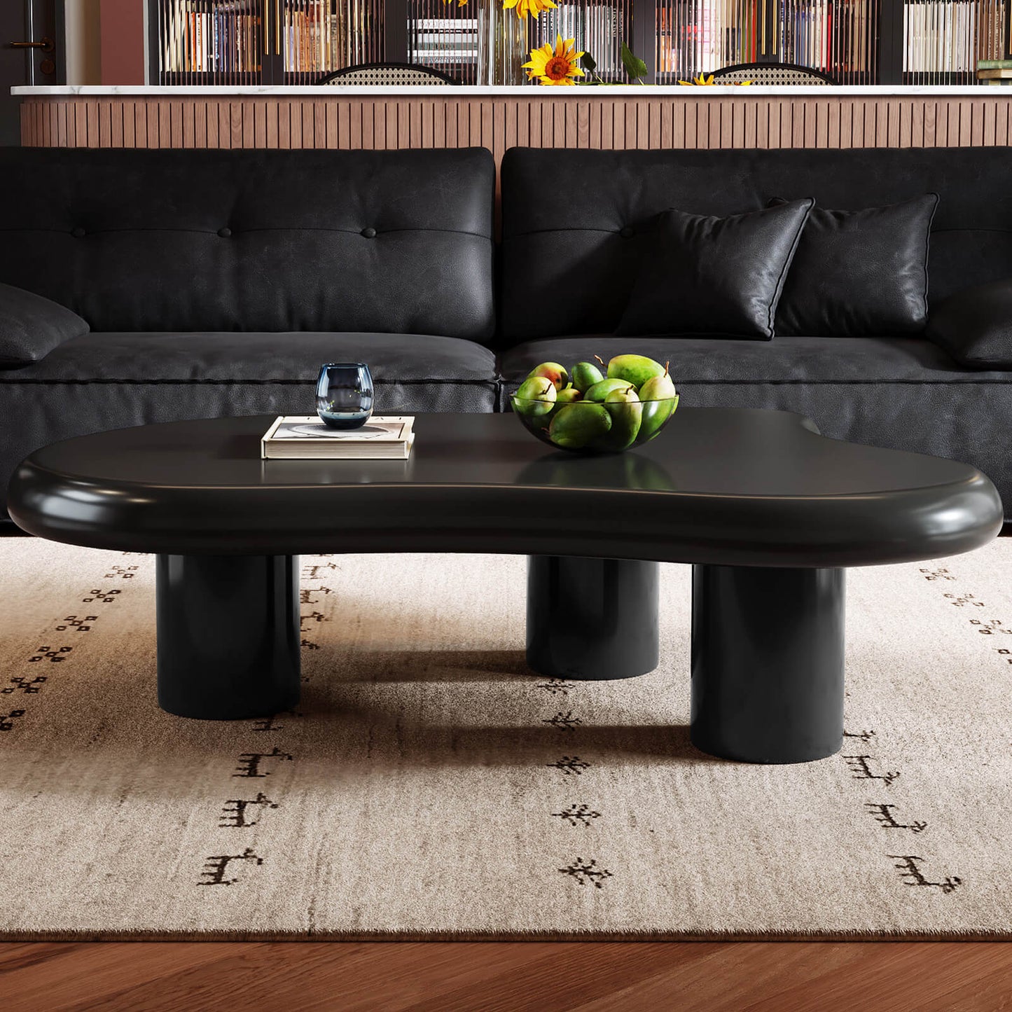 Guyii 46.06" Black Cloud Coffee Table, Cute Modern Coffee Table with 3-Leg Design