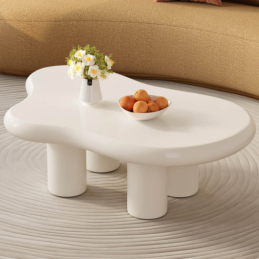 Guyii 46.06" Cream White Cloud Coffee Table, Cute Modern Coffee Table with 4-Leg Design