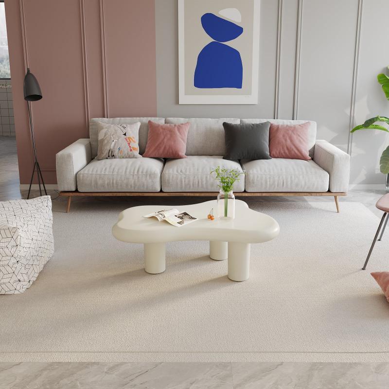 Guyii Irregular-Shaped Coffee Table, 39.37" Cream White Center Table with 3 Legs