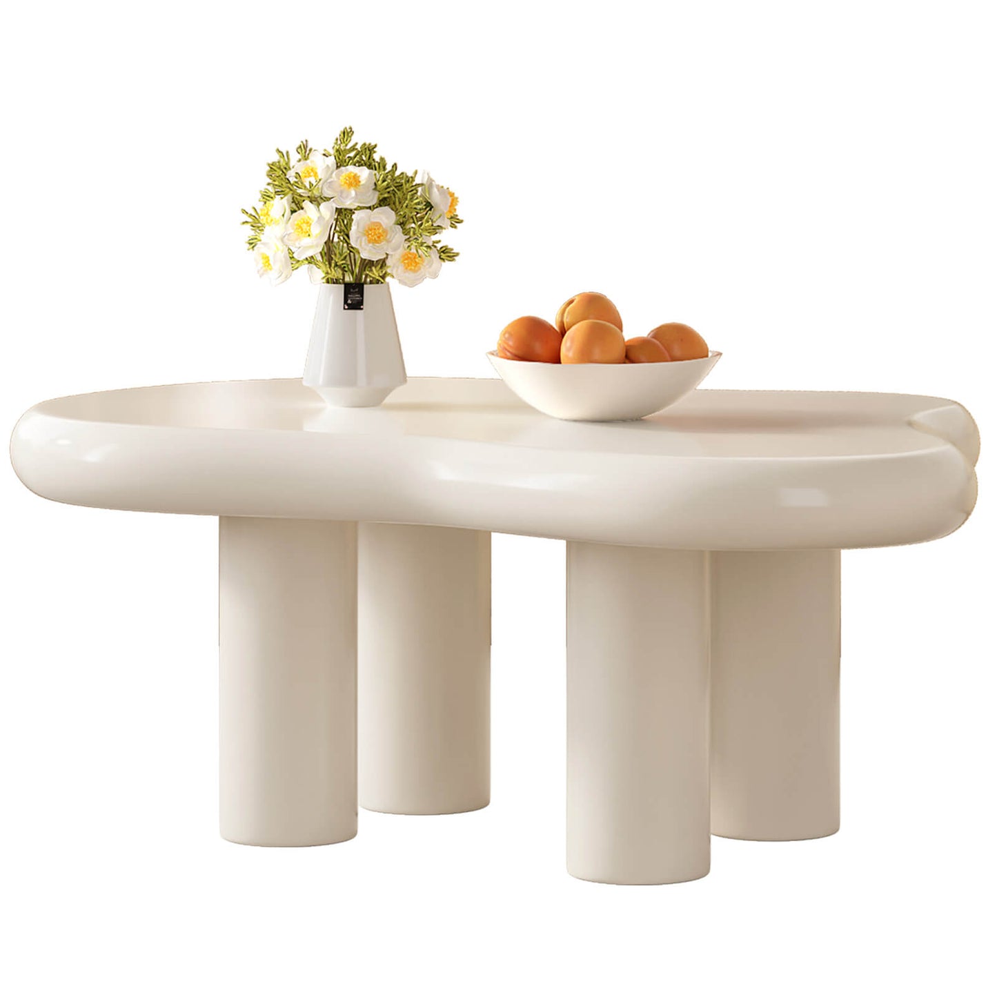Guyii 35.82" Cream White Cloud Coffee Table, Cute Modern Coffee Table with 4-Leg Design