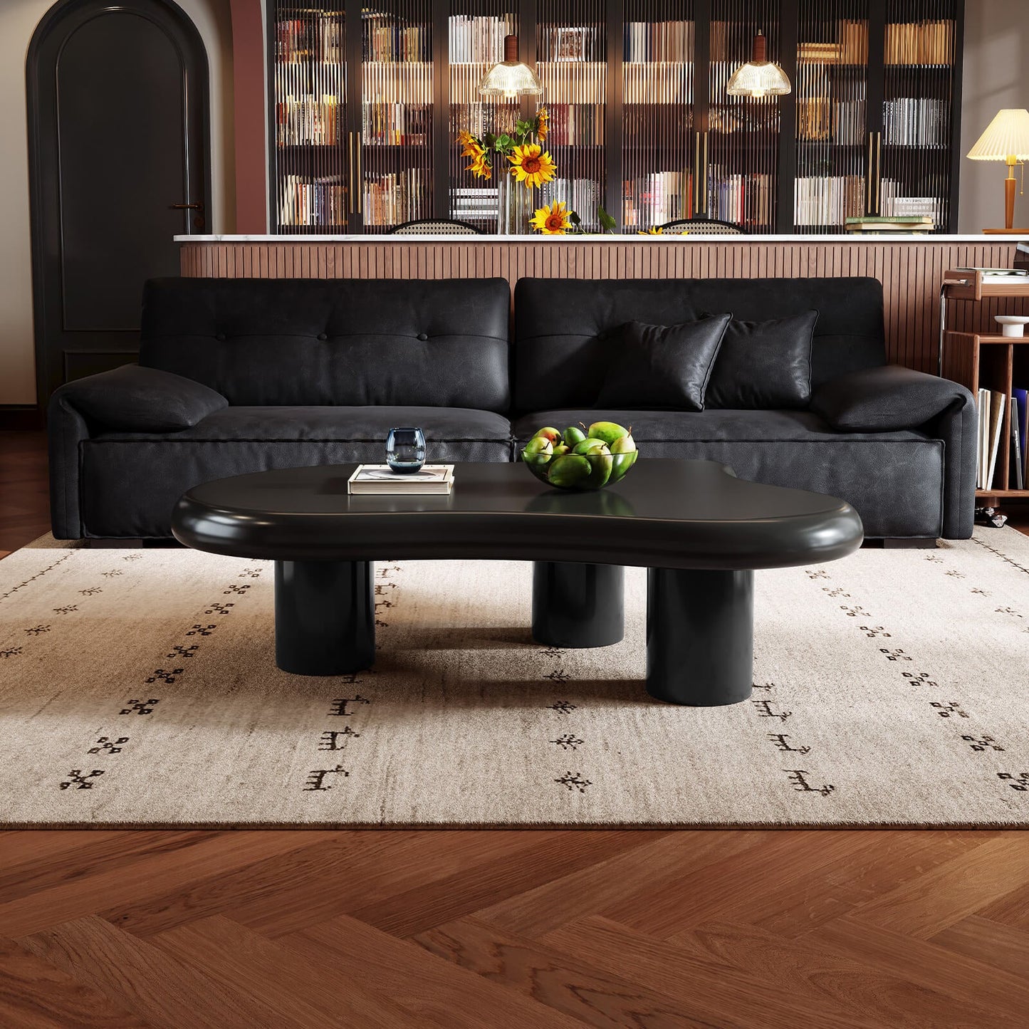Guyii 41.02" Black Cloud Coffee Table, Cute Modern Coffee Table with 3-Leg Design