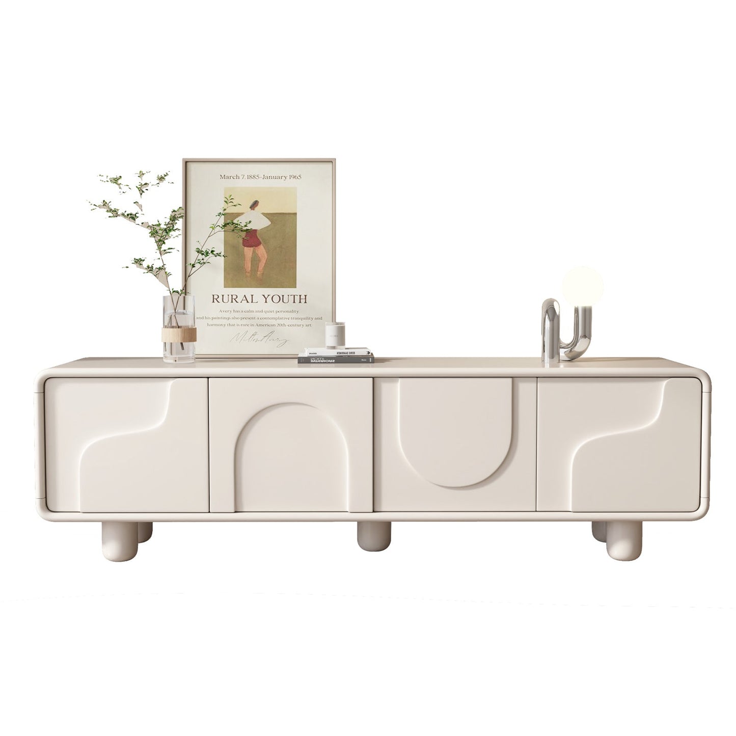 Guyii 68.89" Modern TV Cabinet, Creamy White TV Stand with 4 Storage Cabinets