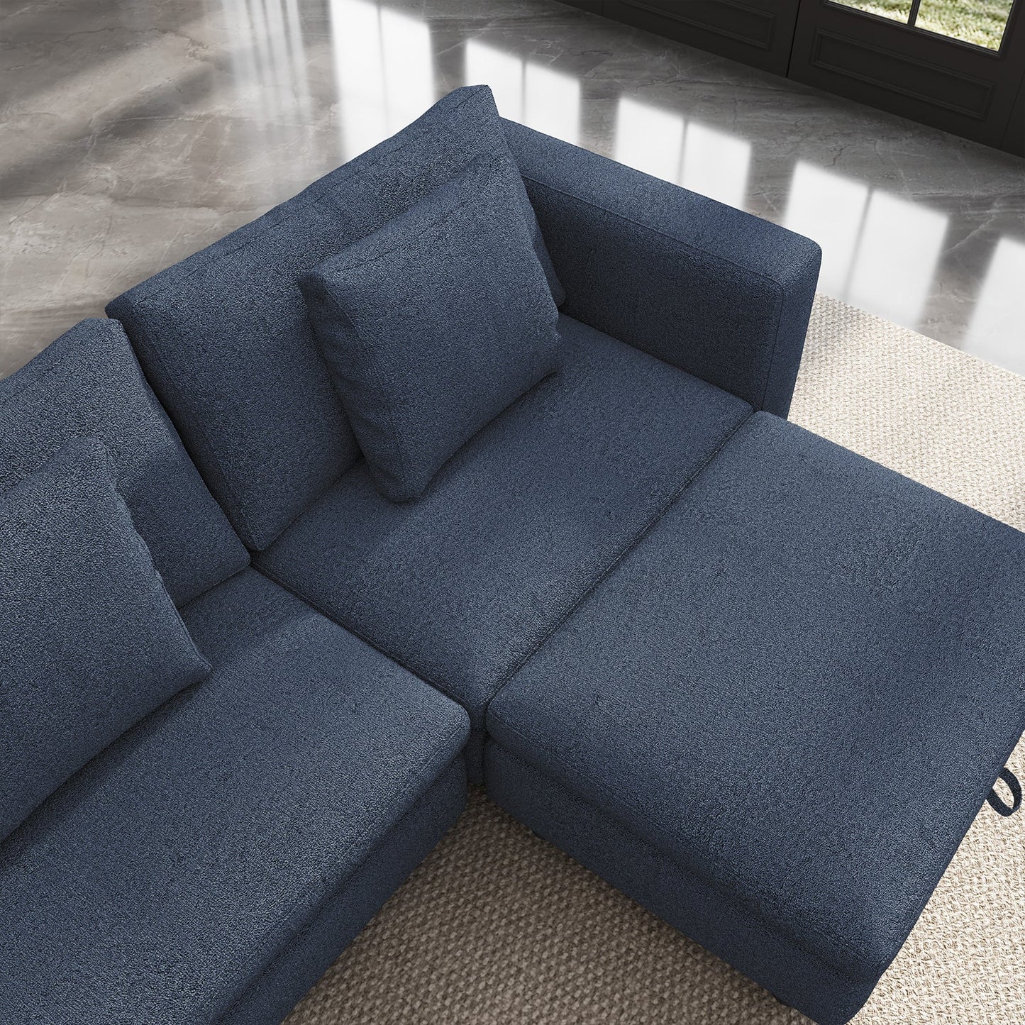 Guyii Oversized Sectional Sofa with Storage Ottoman, 4-9 Deep Seat Modular Couch for Living Room, Blue Fabric