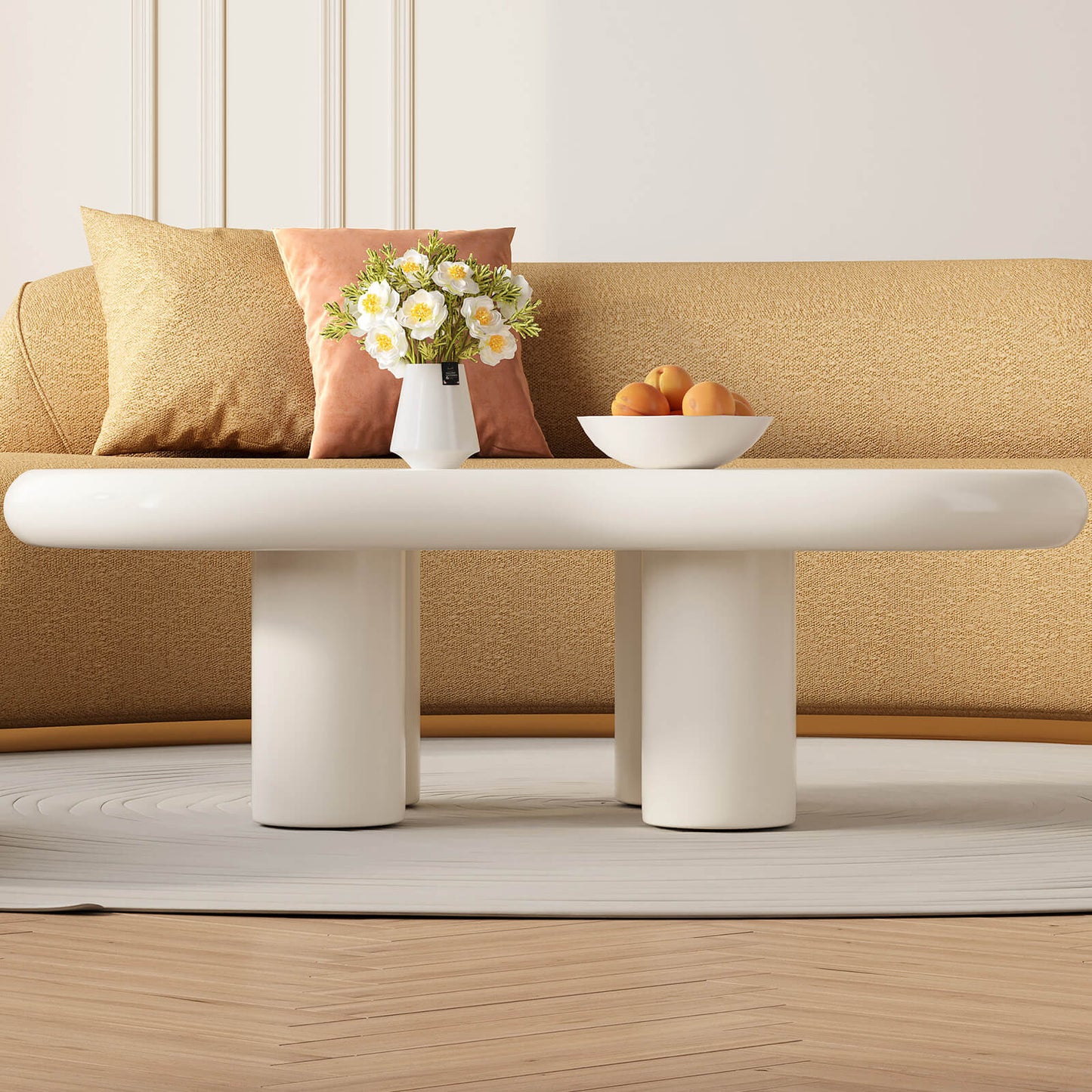 Guyii 46.06" Cream White Cloud Coffee Table, Cute Modern Coffee Table with 4-Leg Design