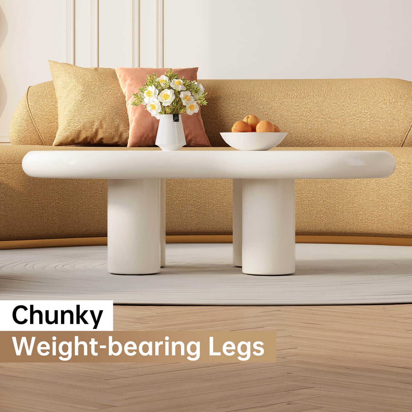 Guyii 46.06" Cream White Cloud Coffee Table, Cute Modern Coffee Table with 4-Leg Design