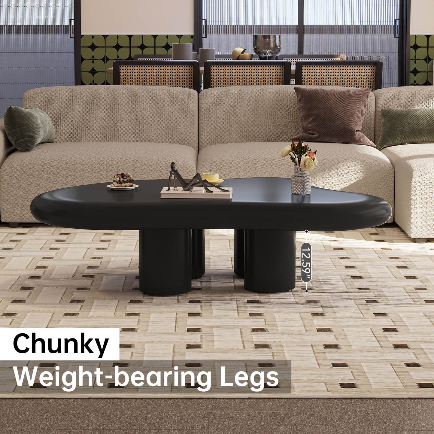 Guyii 46.06" Black Cloud Coffee Table, Cute Modern Coffee Table with 4-Leg Design
