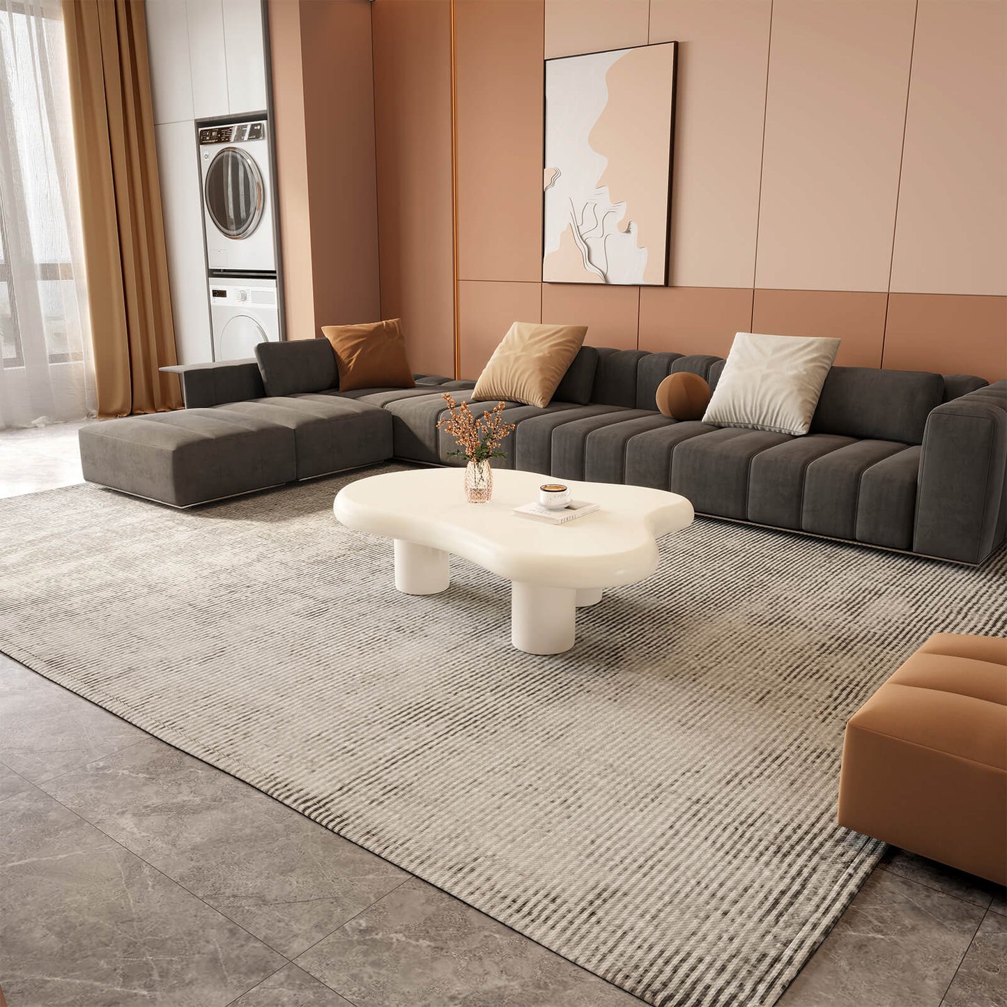 Guyii 41.02" White Cloud Coffee Table, Cute Modern Coffee Table with 3-Leg Design