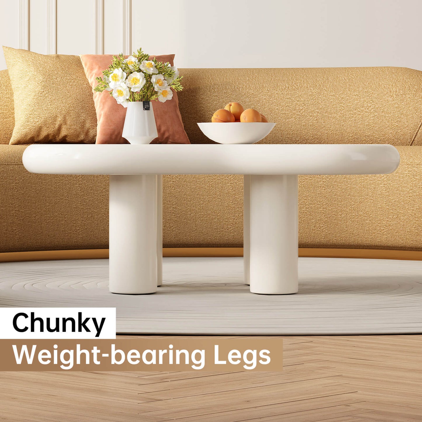 Guyii 35.82" Cream White Cloud Coffee Table, Cute Modern Coffee Table with 4-Leg Design
