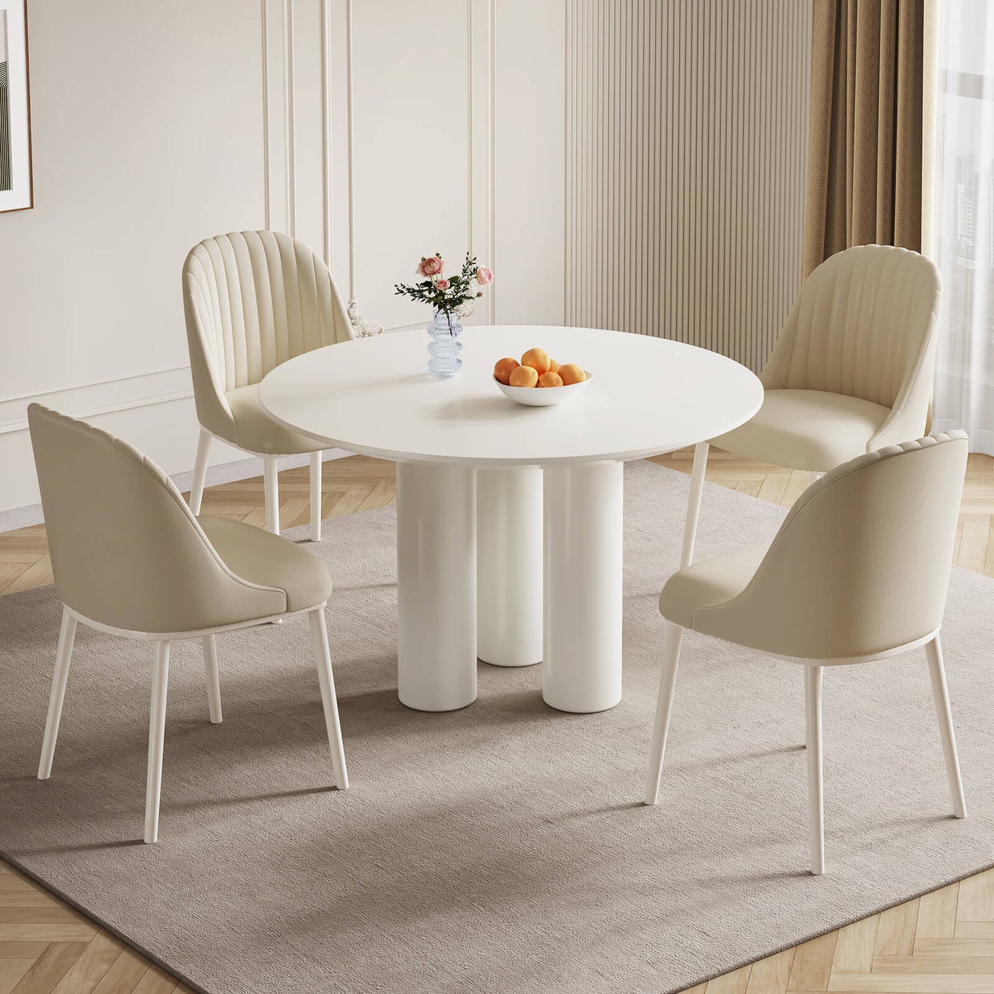 Guyii 46.06" Cream White Dining Table Set with 4 Chairs, Modern Kitchen Dining Set