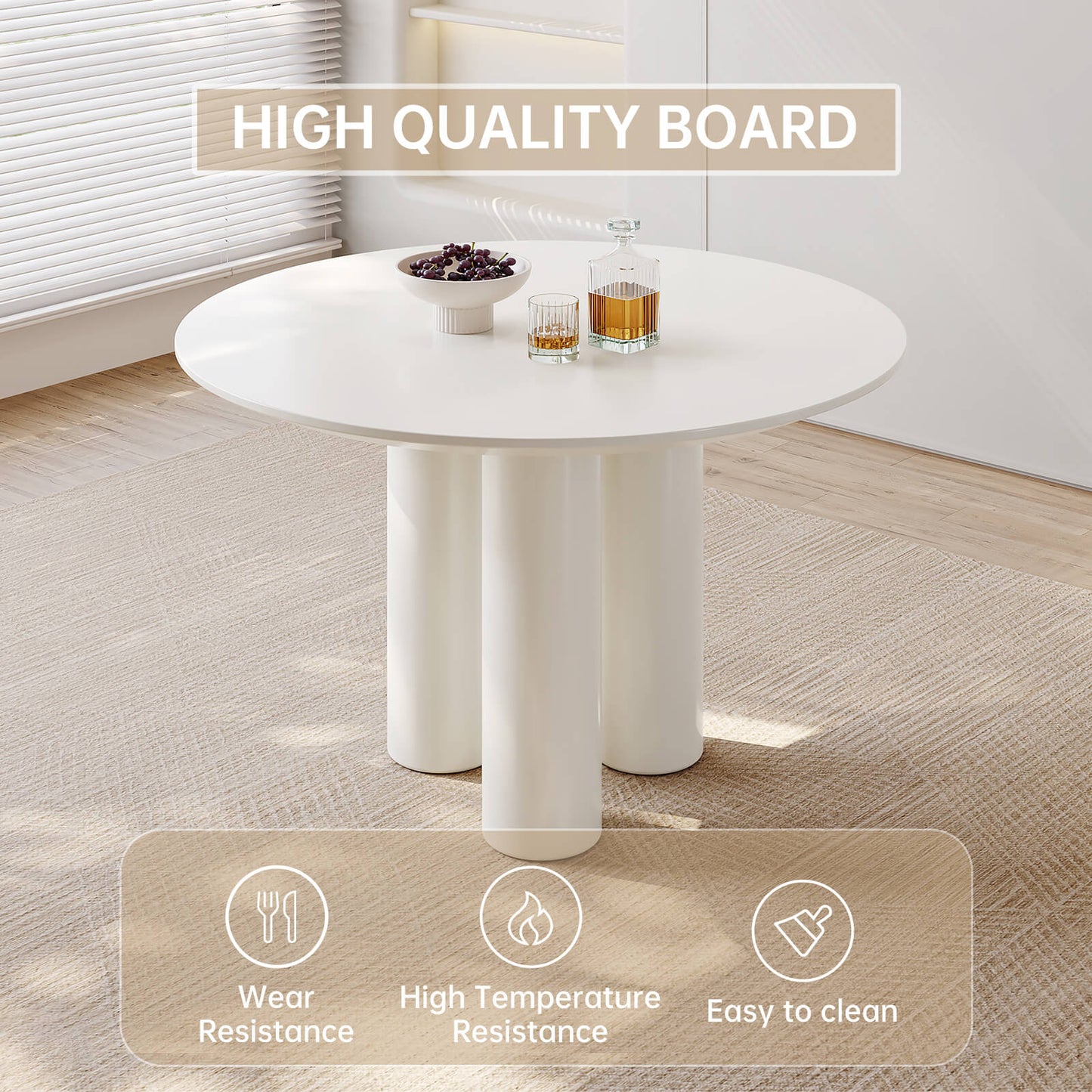 Guyii 46.06" Cream White Dining Table, Modern Round Kitchen Table