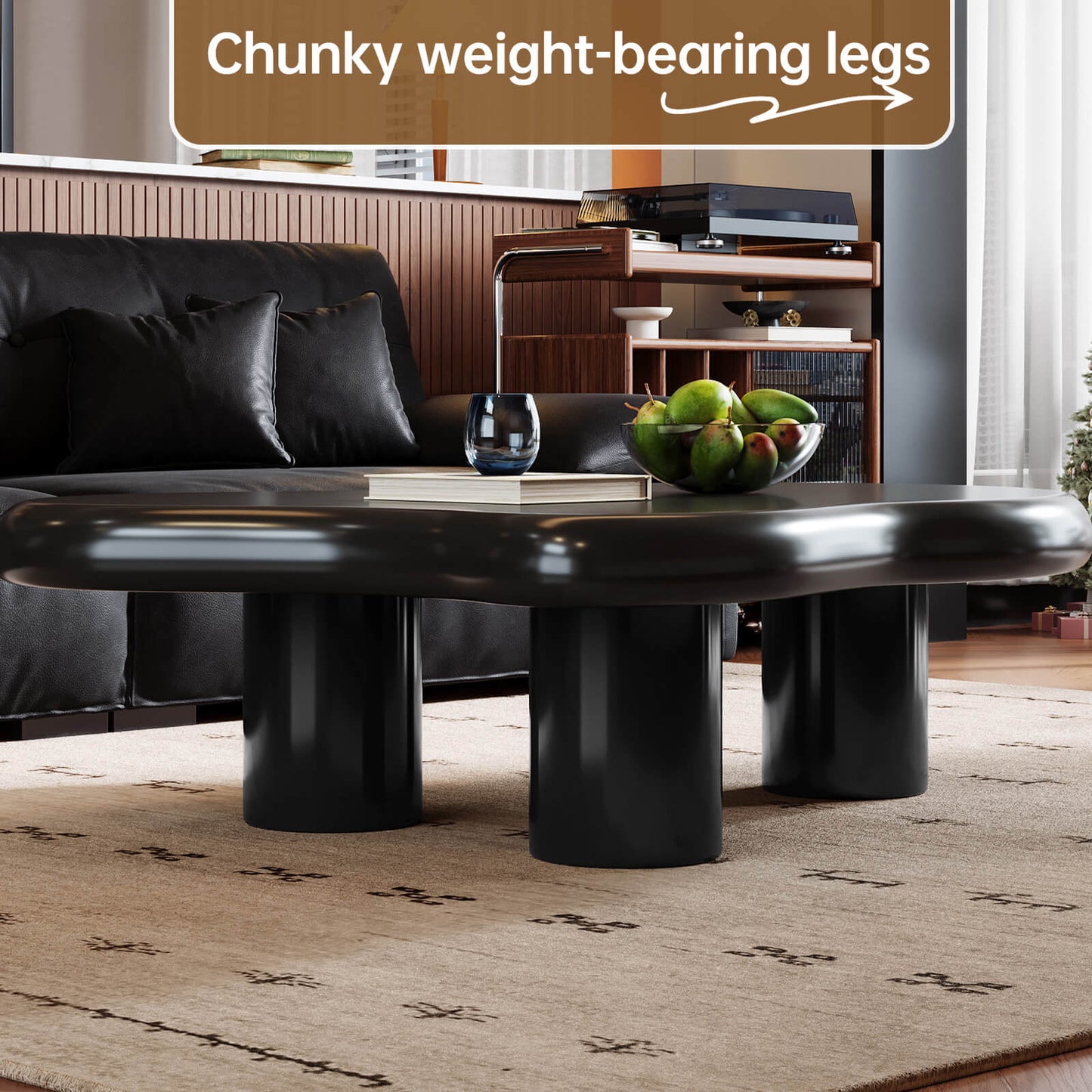 Guyii 41.02" Black Cloud Coffee Table, Cute Modern Coffee Table with 3-Leg Design