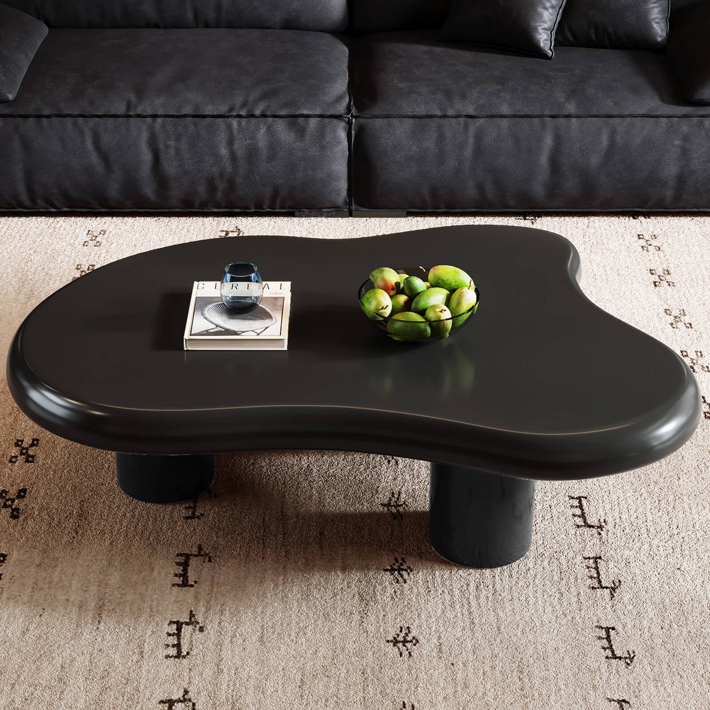 Guyii 46.06" Black Cloud Coffee Table, Cute Modern Coffee Table with 3-Leg Design