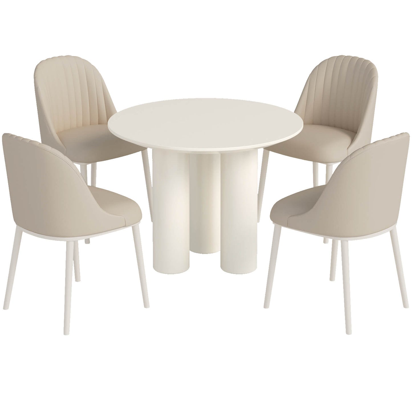 Guyii 39.37" Cream White Dining Table Set with 4 Chairs, Modern Kitchen Dining Set