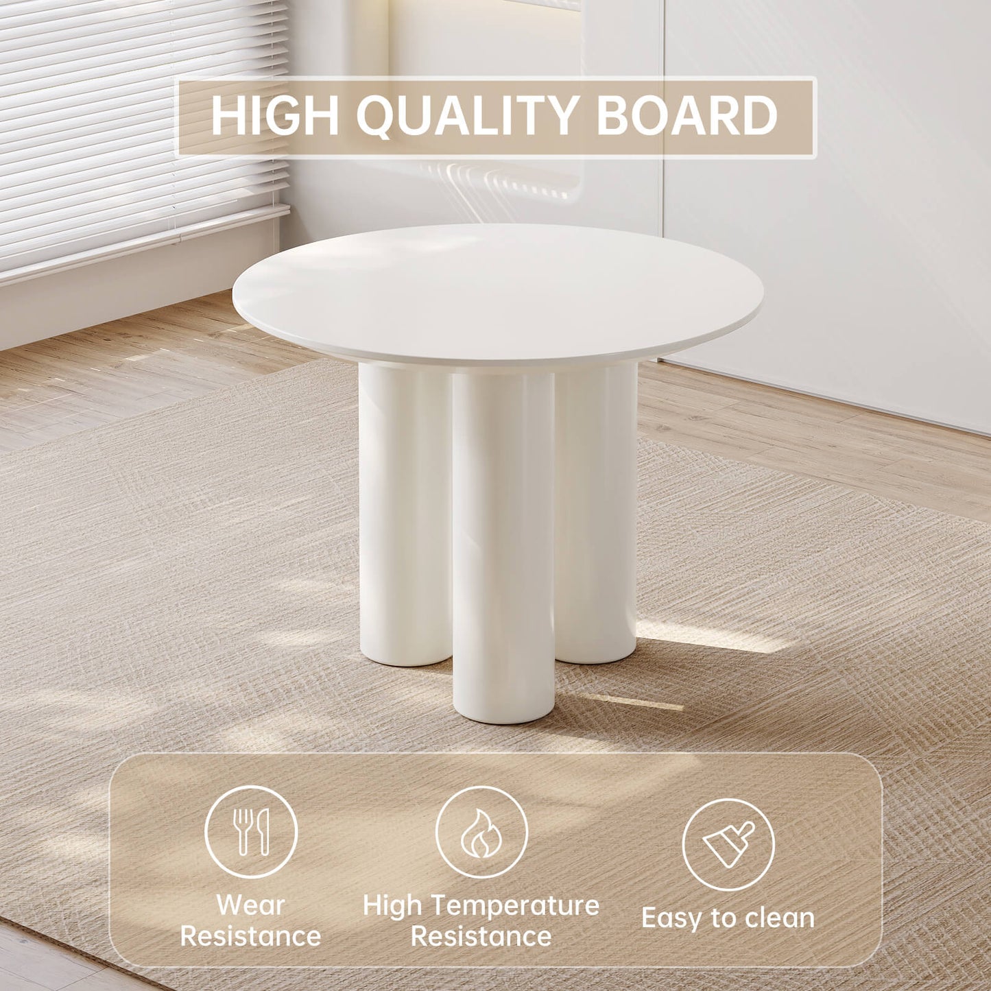 Guyii 39.37" Cream White Dining Table Set with 2 Chairs, Modern Kitchen Dining Set