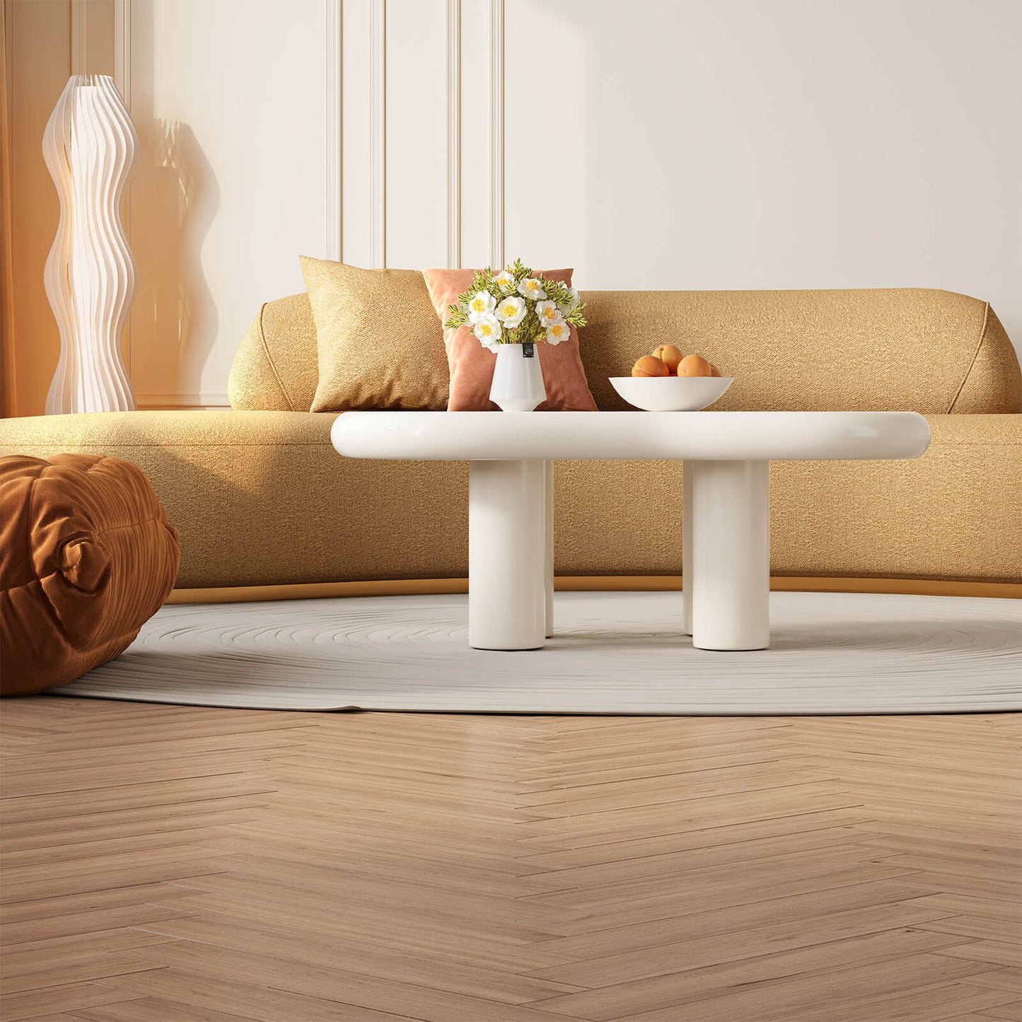 Guyii 35.82" Cream White Cloud Coffee Table, Cute Modern Coffee Table with 4-Leg Design