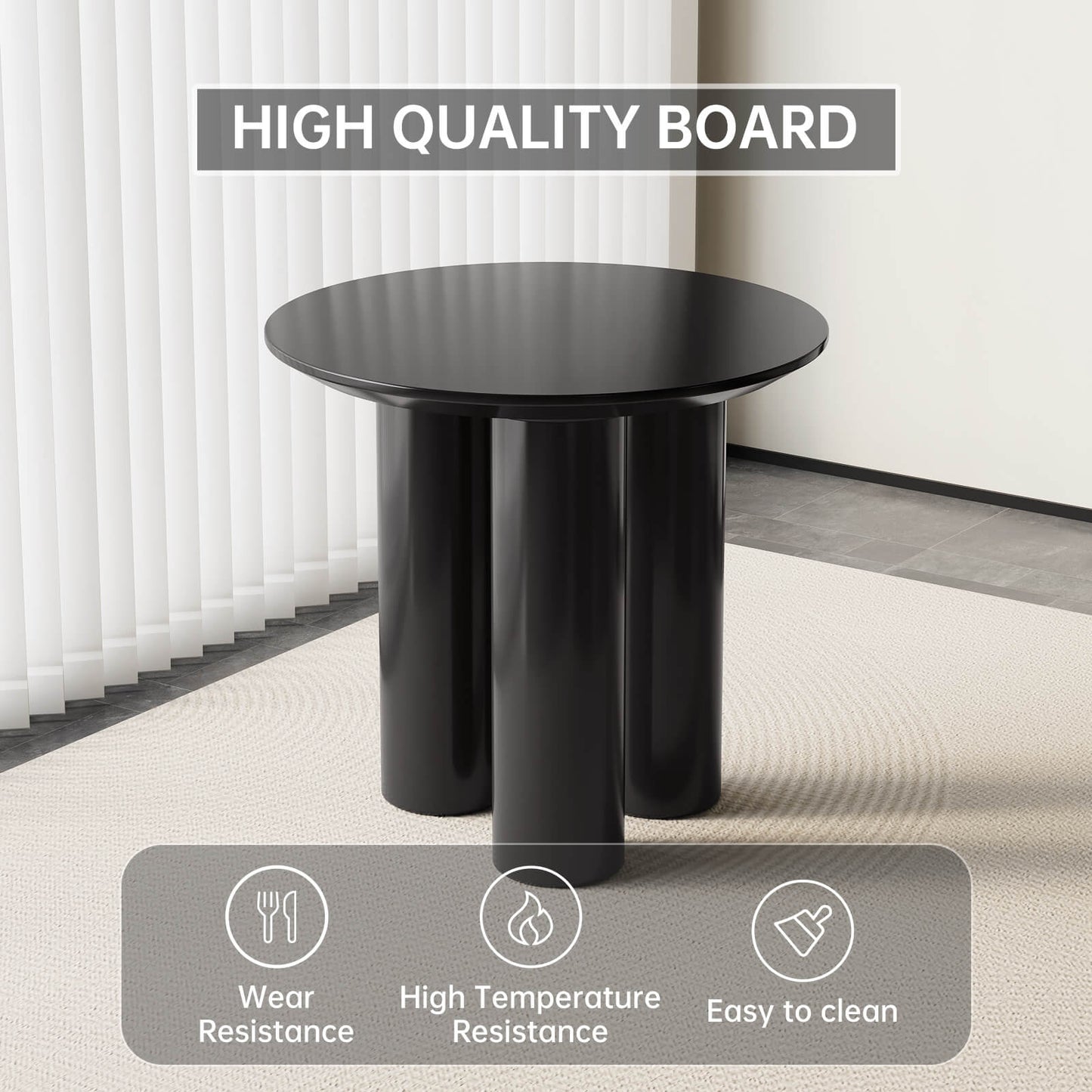 Guyii 30" Black Dining Table Set with 2 Chairs, Modern Round Kitchen Table | L5294-DE