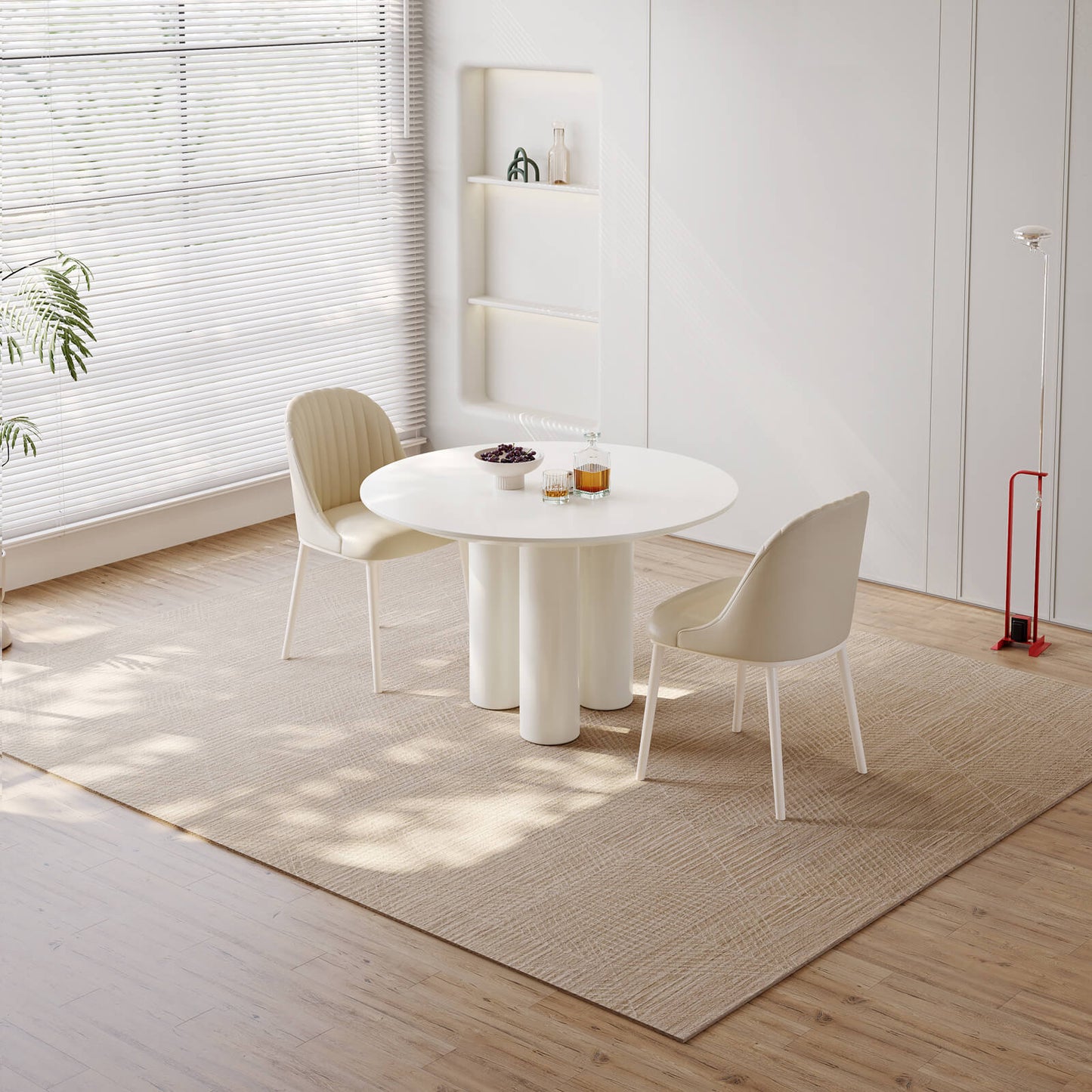 Guyii 46.06" Cream White Dining Table Set with 2 Chairs, Modern Round Kitchen Table | L5294-DE