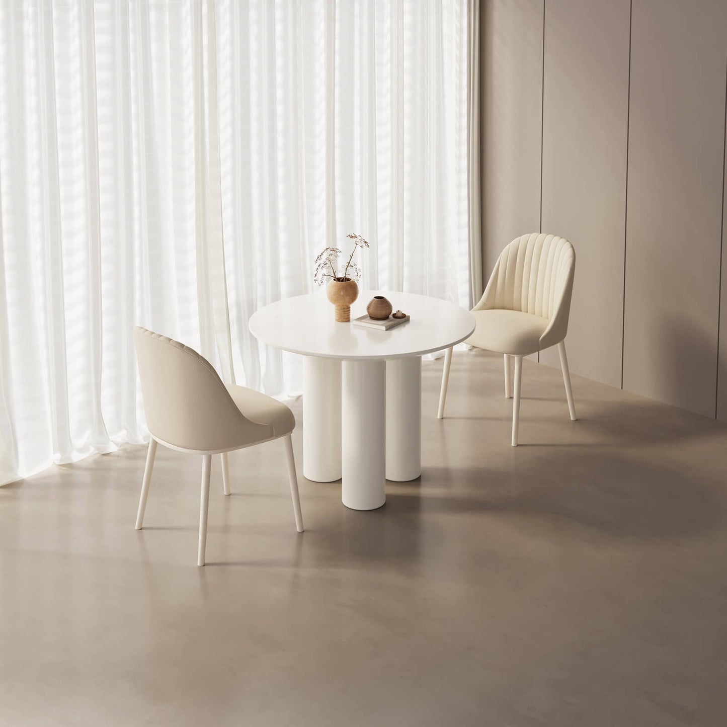 Guyii 39.37" Cream White Dining Table Set with 2 Chairs, Modern Kitchen Dining Set