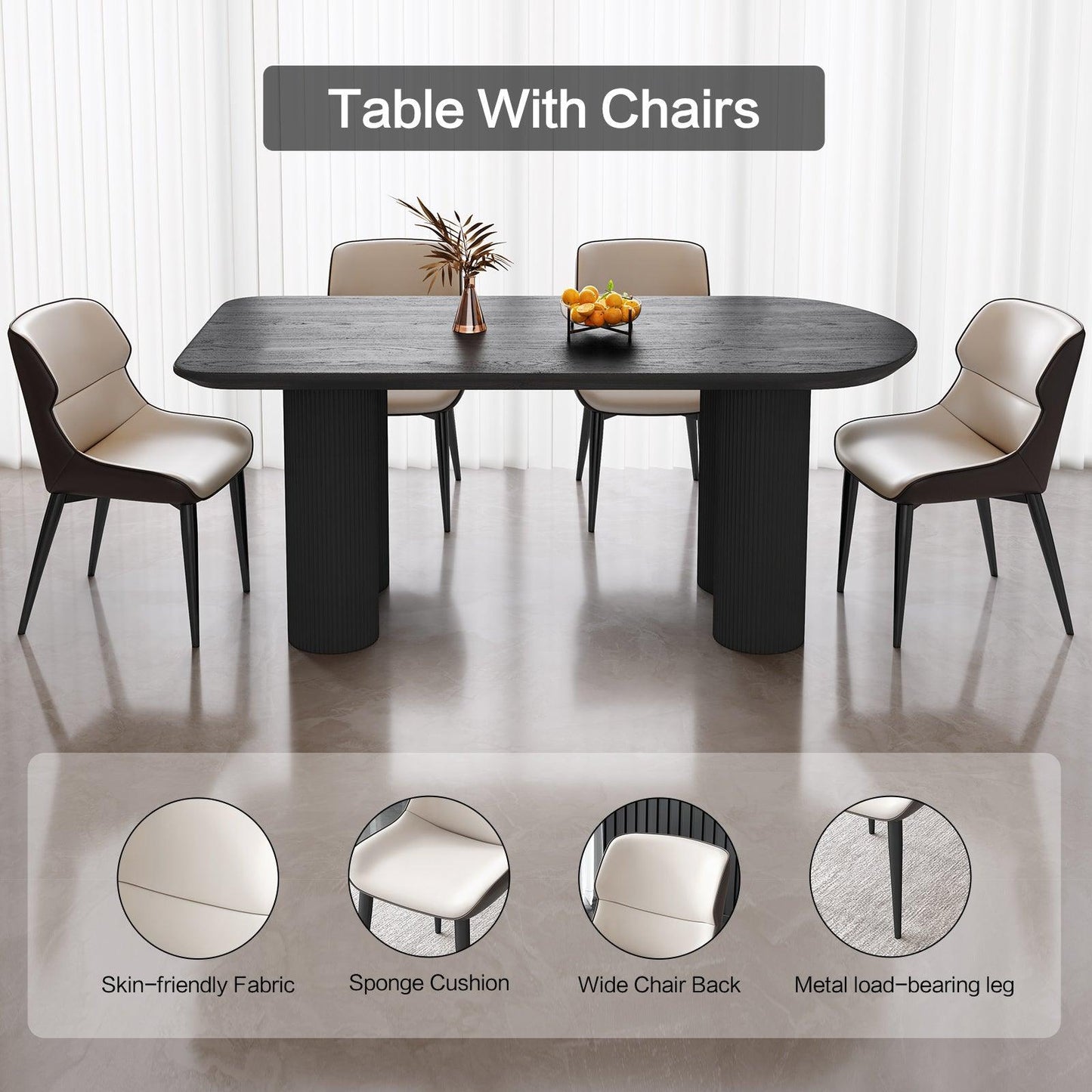 Guyii 55"-71" Black Dining Table, Modern Kitchen Table for Dining Room