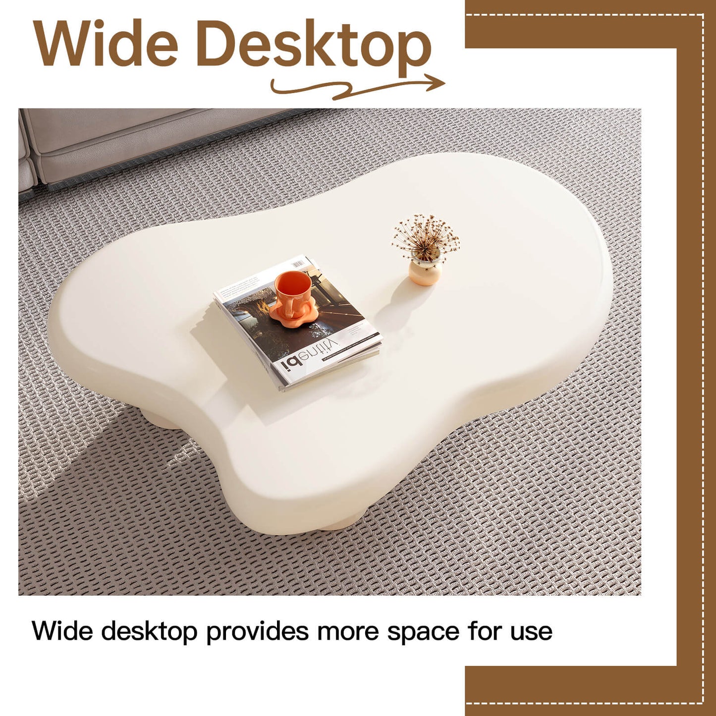 Guyii 41.02" White Cloud Coffee Table, Cute Modern Coffee Table with 3-Leg Design-Q1522DE