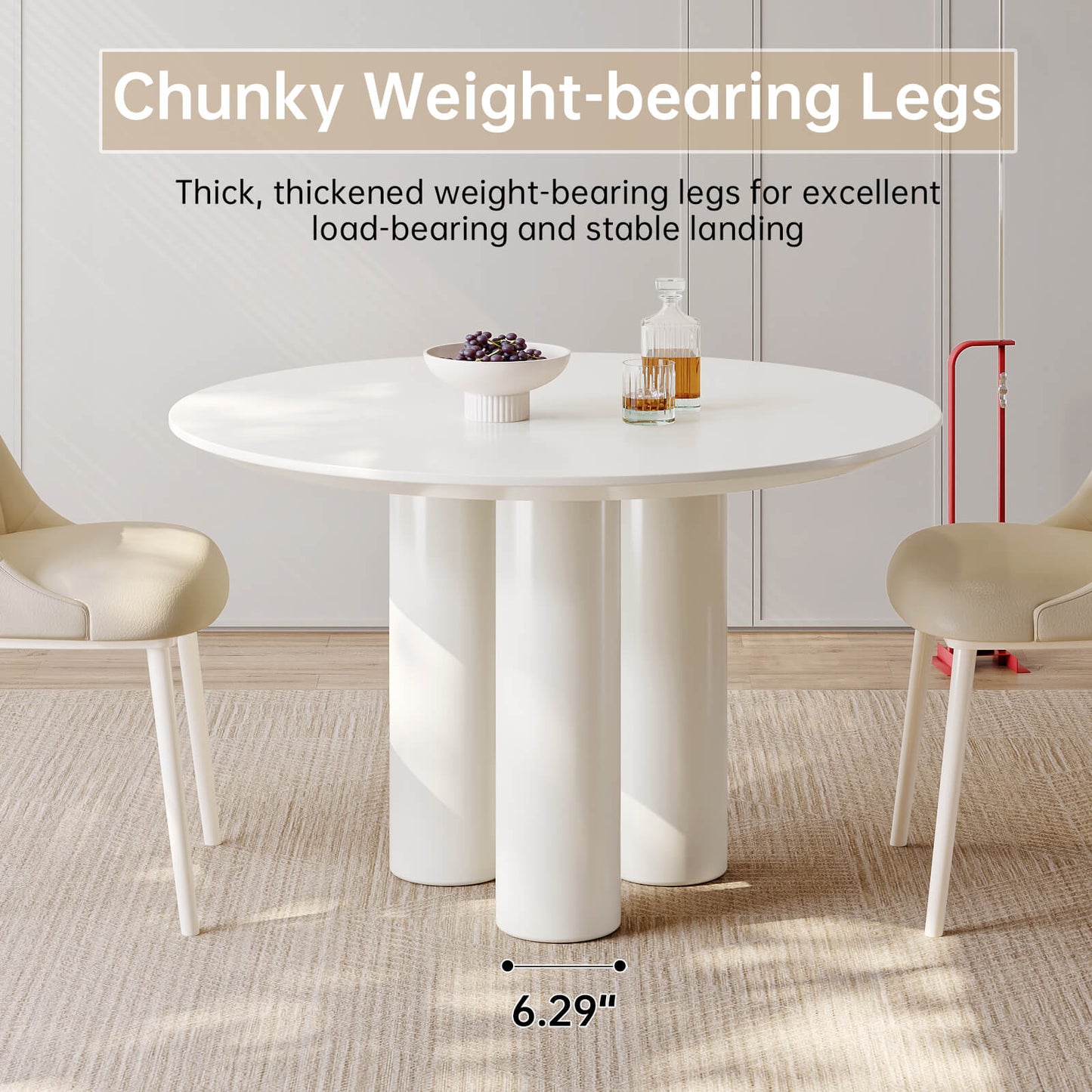 Guyii 46.06" Cream White Dining Table Set with 2 Chairs, Modern Round Kitchen Table | L5294-DE