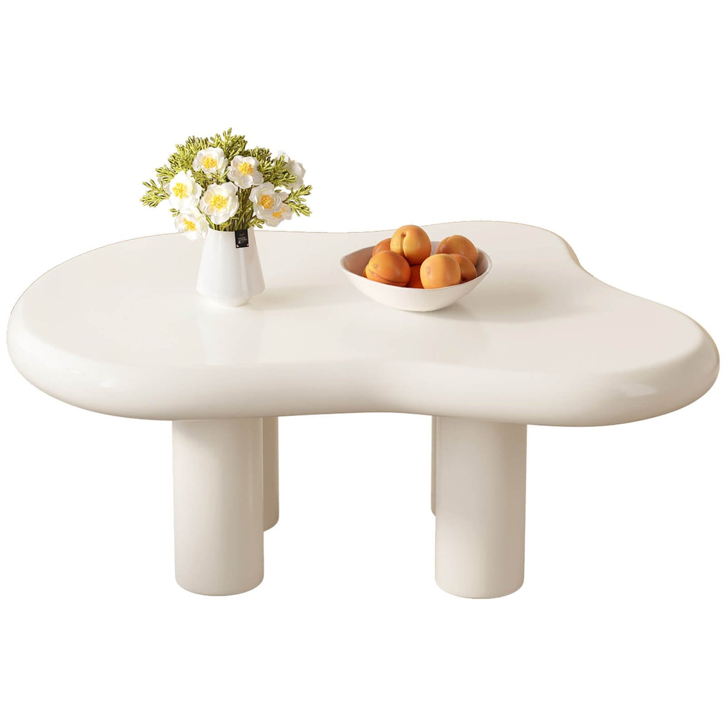 Guyii 35.82" Cream White Cloud Coffee Table, Cute Modern Coffee Table with 4-Leg Design