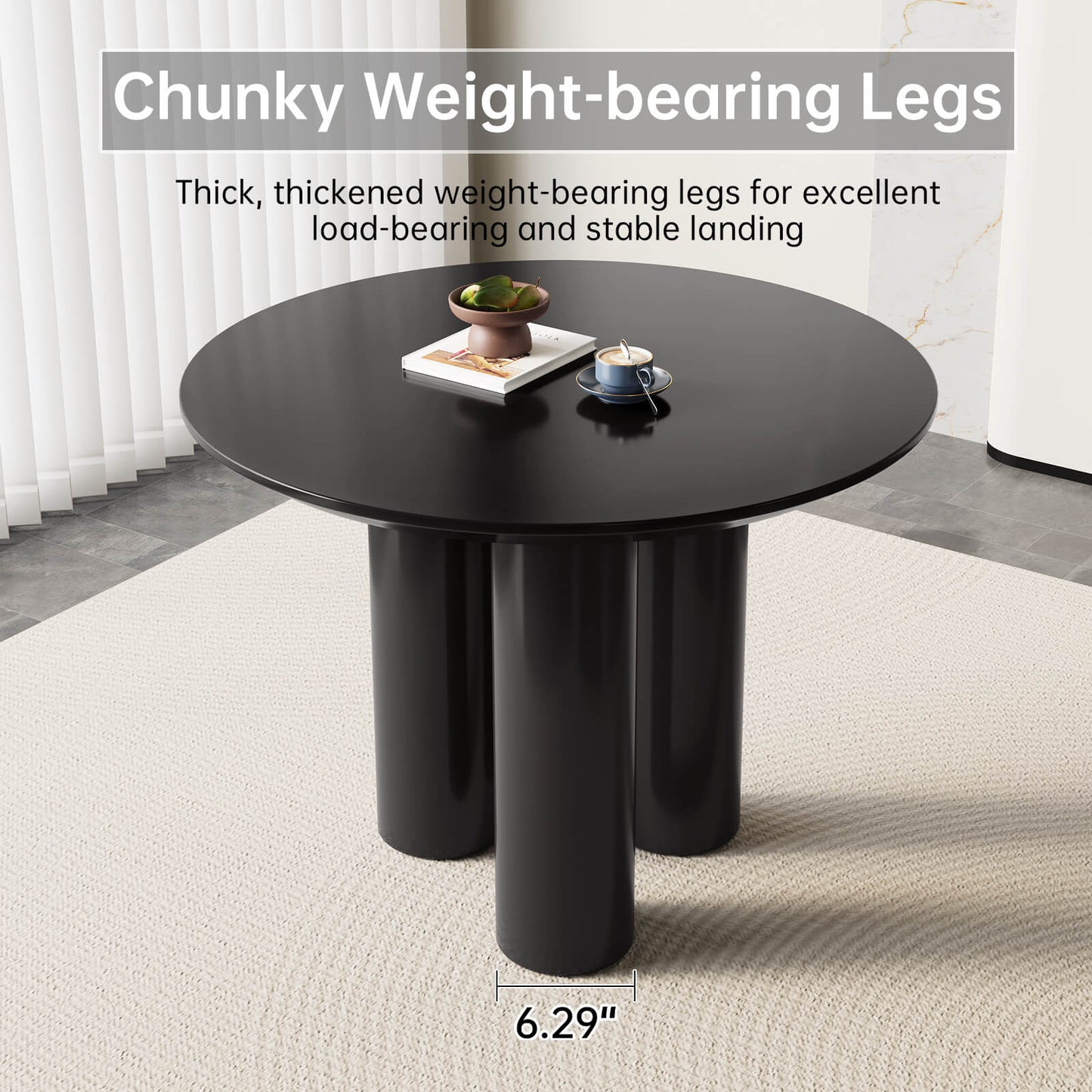 Guyii 39.37" Black Dining Table, Modern Round Kitchen Table
