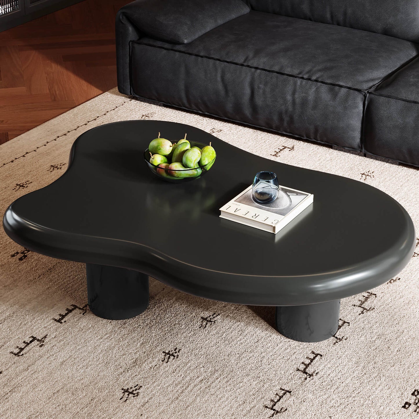 Guyii 46.06" Black Cloud Coffee Table, Cute Modern Coffee Table with 3-Leg Design