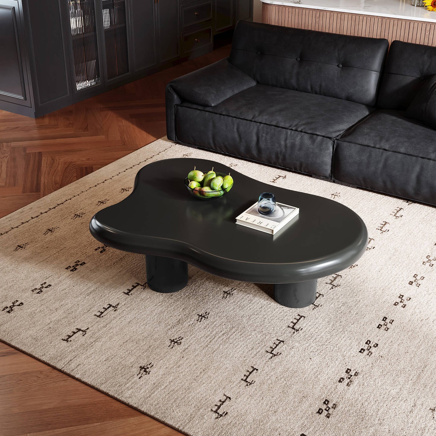 Guyii 46.06" Black Cloud Coffee Table, Cute Modern Coffee Table with 3-Leg Design