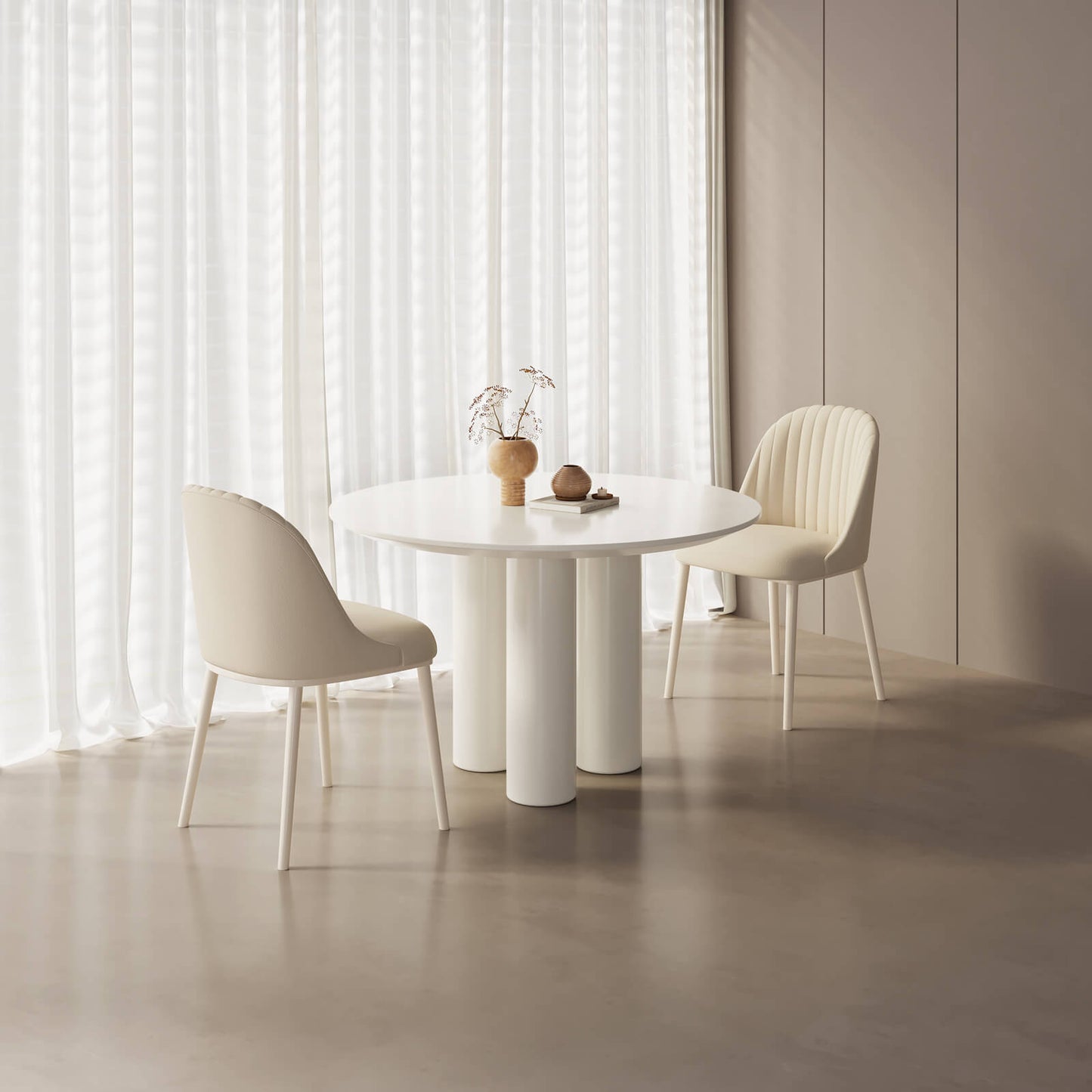 Guyii 46.06" Cream White Dining Table Set with 2 Chairs, Modern Round Kitchen Table | L5294-DE