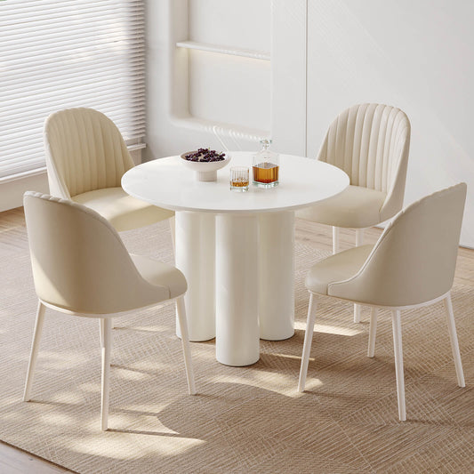 Guyii 39.37" Cream White Dining Table Set with 4 Chairs, Modern Kitchen Dining Set