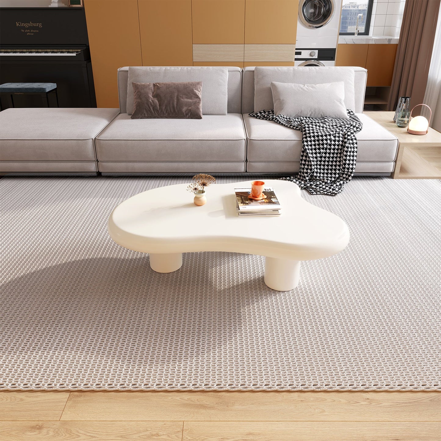 Guyii Cloud Coffee Table – Modern White Irregular Centre Table with 3 Legs, Rounded Edge Living Room Tea Table | Q1522-UK