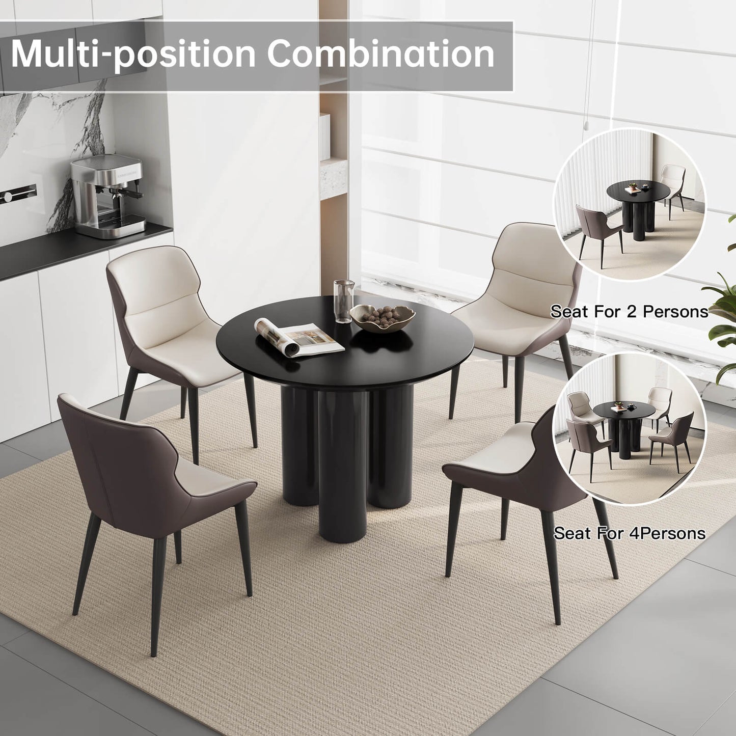 Guyii Modern Black Dining Table Set 39.37" with 2 Chairs for Kitchen