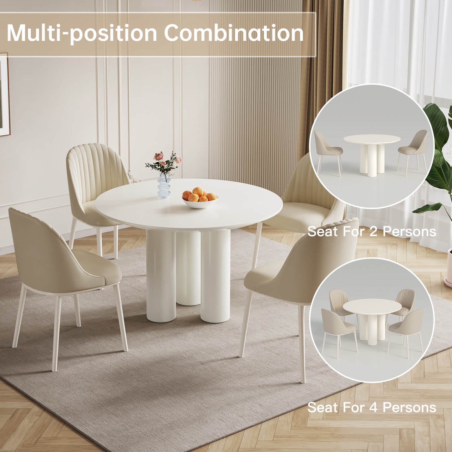Guyii 46.06" Cream White Dining Table Set with 2 Chairs, Modern Kitchen Dining Set