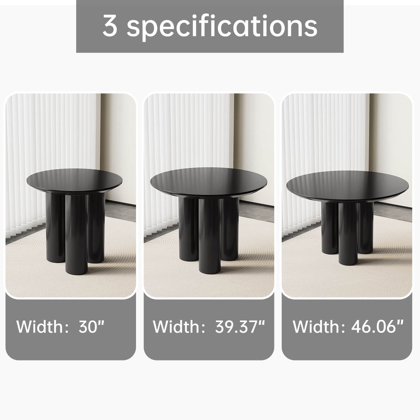 Guyii 30" Black Dining Table Set with 2 Chairs, Modern Round Kitchen Table | L5294-DE