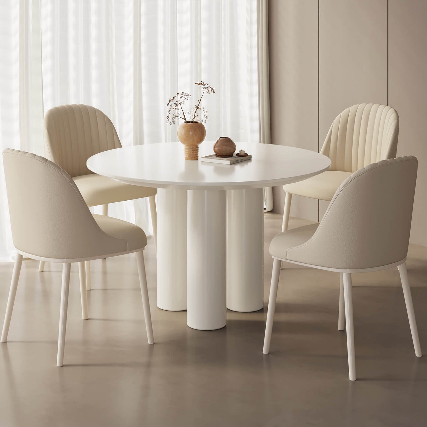 Guyii 46.06" Cream White Dining Table Set with 4 Chairs, Modern Kitchen Dining Set